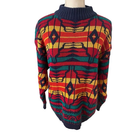 Vintage Laureen E. Ong Geometric Knit Sweater Western Print—Women’s Size L‎ - Picture 1 of 5